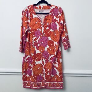 Coolibar Orange and White Sheath Dress 3/4 Sleeve